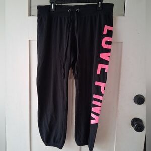 Victoria's Secret Black Joggers with Pink Side 'LOVE PINK' Graphic
